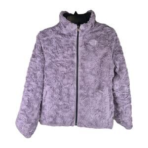 The North Face Girls XL 18 Reversible Jacket Fleece Sherpa Purple Gray Full Zip